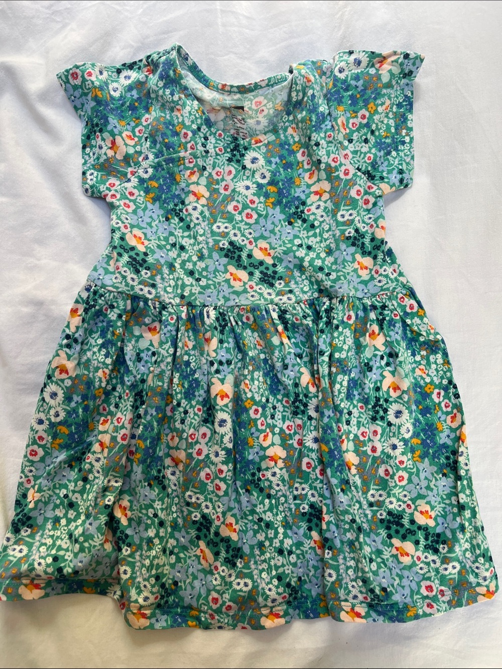 Tea Collection Green Floral Short-Sleeve Dress